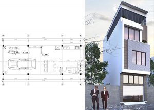 bản vẽ thiết kế nhà phố 55m2