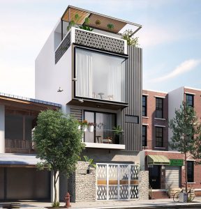 thiết kế nhà phố hiện đại 3 tầng 1 tum 60m2