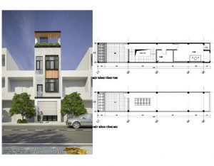 bản vẽ nhà phố rộng 3m 3 tầng