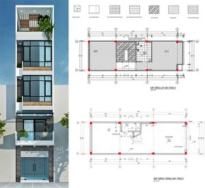 bản vẽ nhà phố 48m2 4 tầng 1 tum