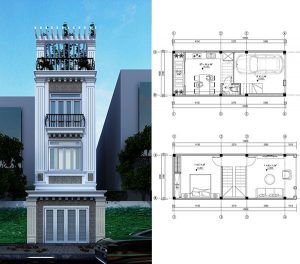 Bản vẽ thiết kế nhà 40m2 3 phòng ngủ