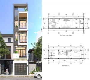 mẫu thiết kế nhà 28m2 4 tầng 1 tum
