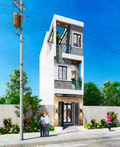thiết kế nhà 40m2 3 phòng ngủ, mặt tiền 3.5m