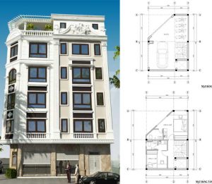 bản vẽ nhà 6 tầng có lửng 48m2 hai mặt tiền