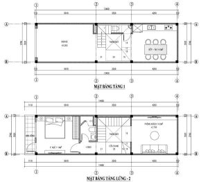 thiết kế nhà lệch tầng 50m2- bản vẽ mặt bằng