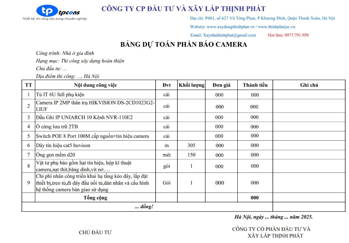 Bảng báo giá xây nhà trọn gói