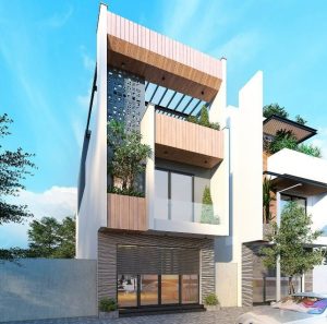 thiết kế nhà 2 tầng 1 tum mặt tiền 5m