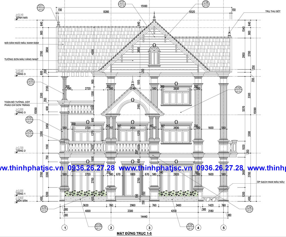 thiết kế biệt thự hiện đại 3 tầng