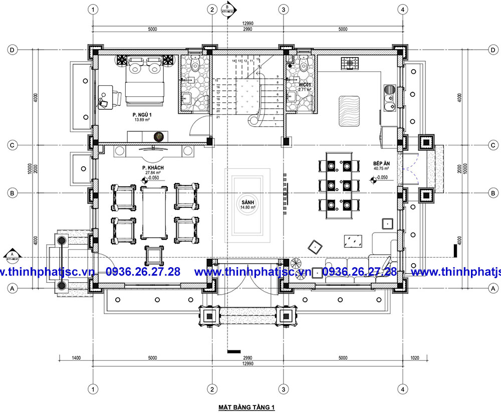 thiết kế biệt thự 3 tầng 150m2