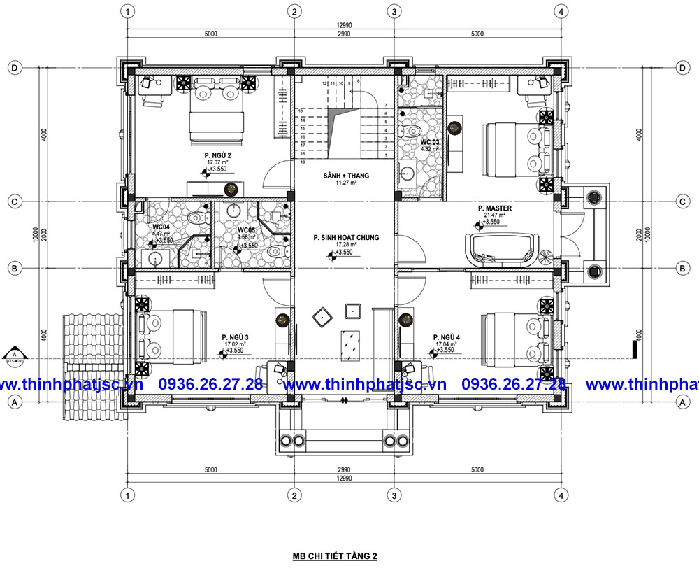 thiết kế biệt thự 3 tầng 150m2
