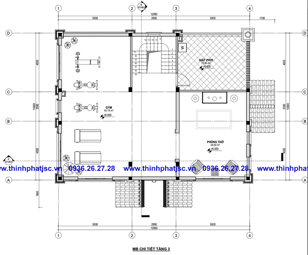 thiết kế biệt thự 3 tầng 150m2