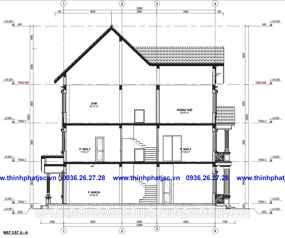 thiết kế biệt thự 3 tầng 150m2