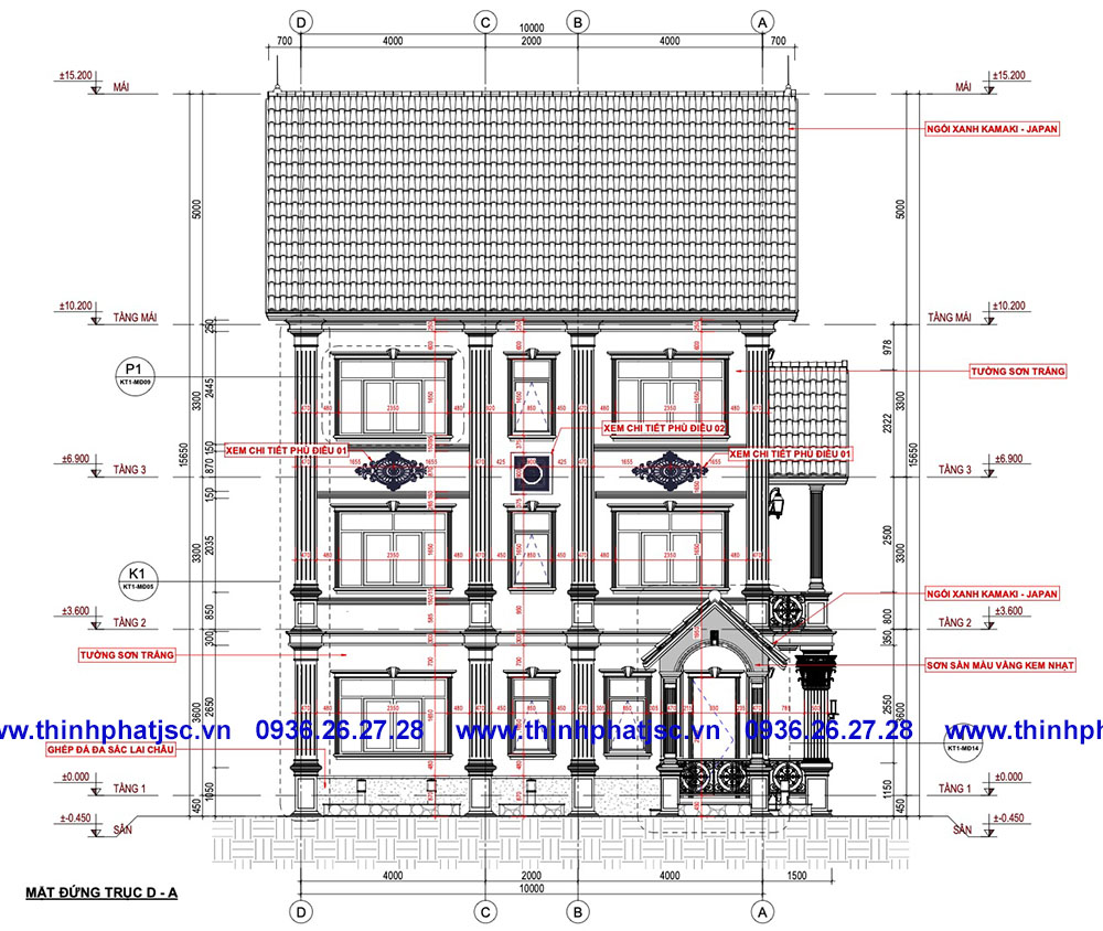 thiết kế biệt thự 3 tầng 150m2