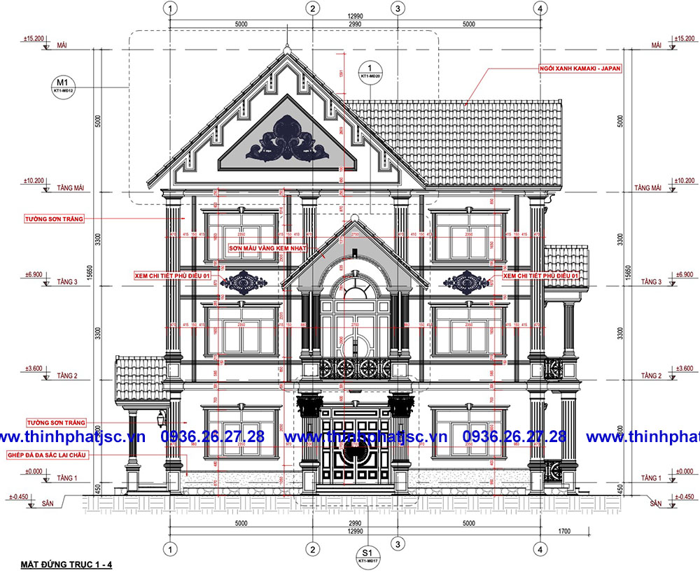 thiết kế biệt thự 3 tầng 150m2