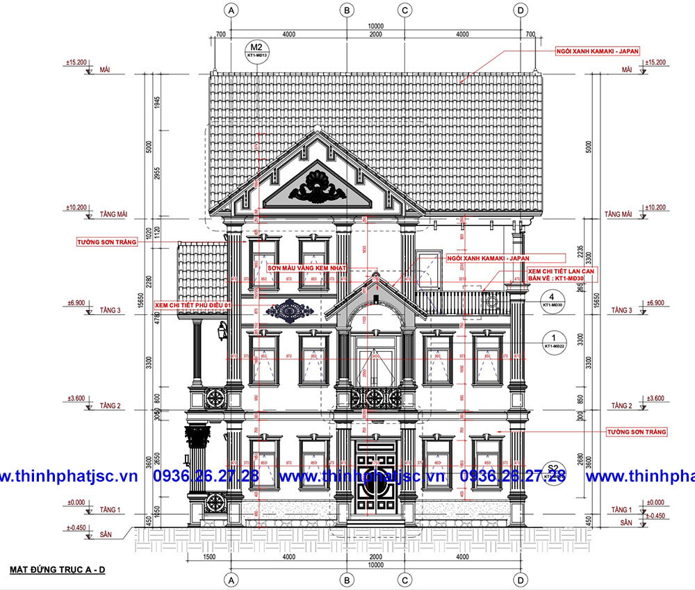 thiết kế biệt thự 3 tầng 150m2