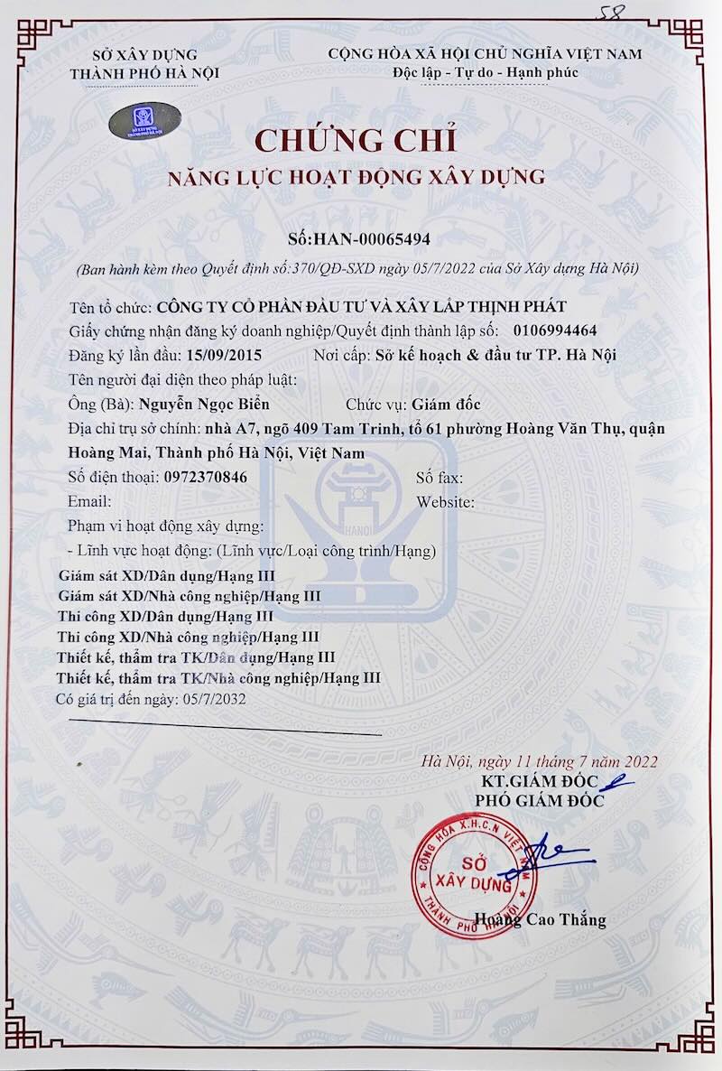 chứng chỉ năng lực hoạt động xây dựng - thịnh phát