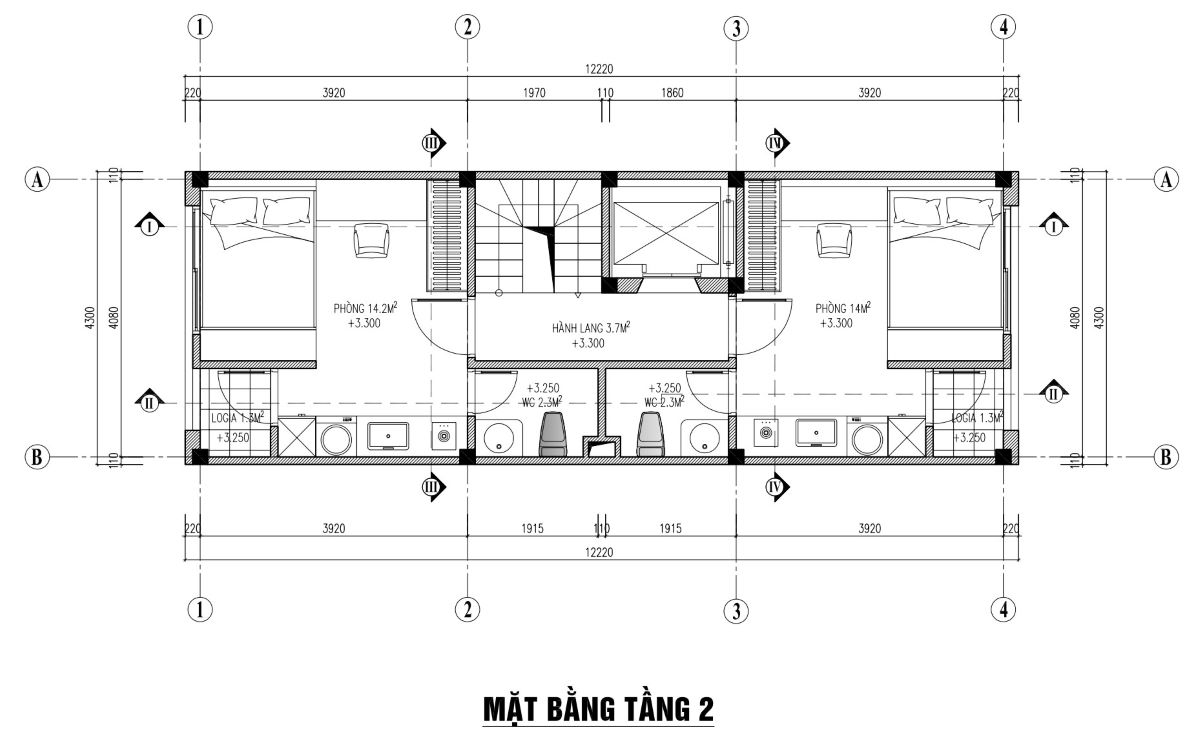 thiết kế nhà phố 52m2 x 4 tầng 1 tum