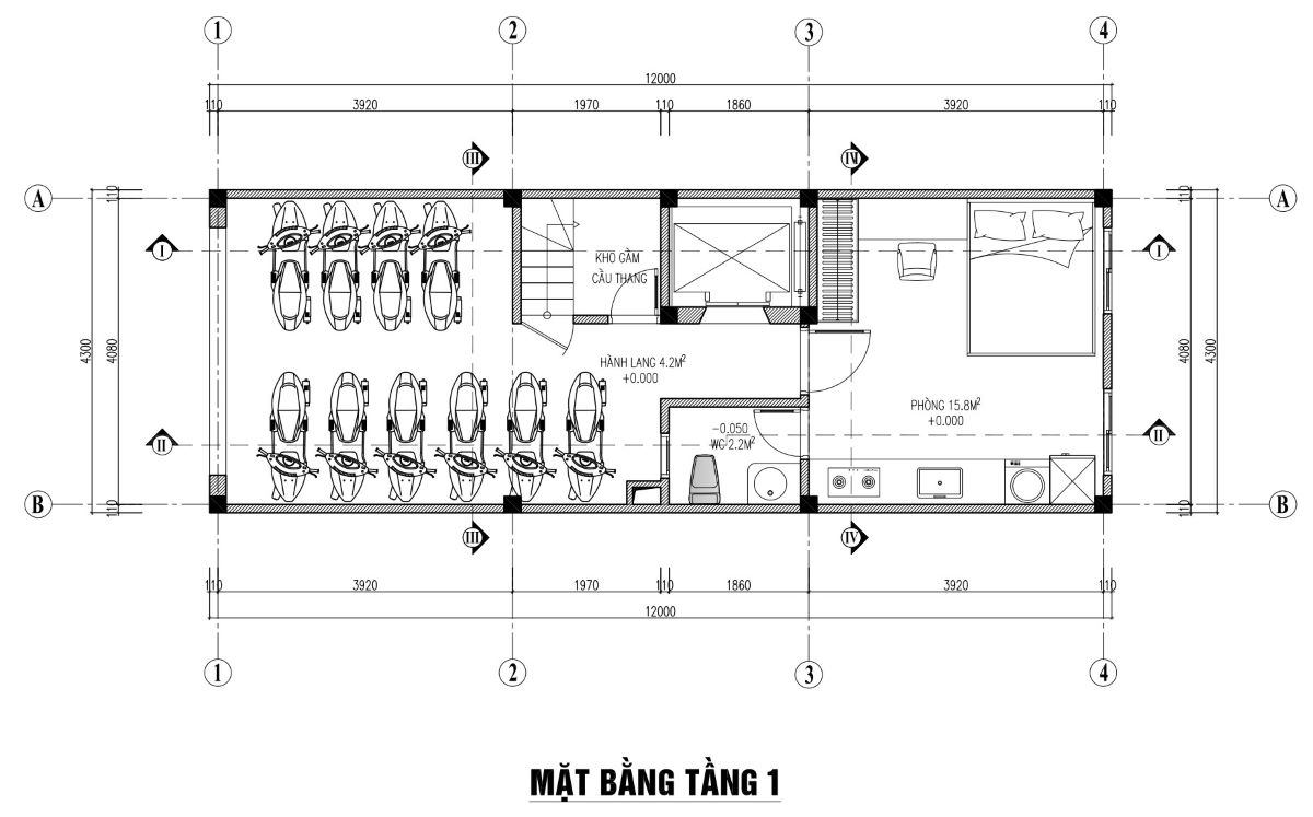 thiết kế nhà phố 52m2 x 4 tầng 1 tum