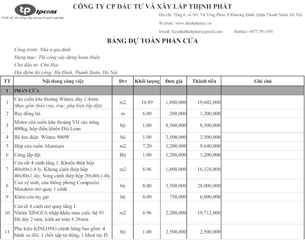 báo giá xây nhà trọn gói tại quận Thanh Xuân