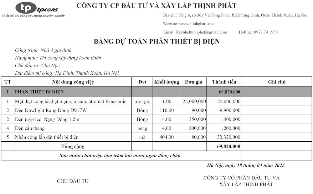 báo giá xây nhà trọn gói tại quận Thanh Xuân