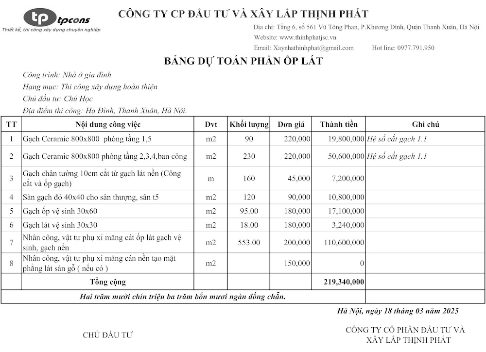 báo giá xây nhà trọn gói tại quận Thanh Xuân